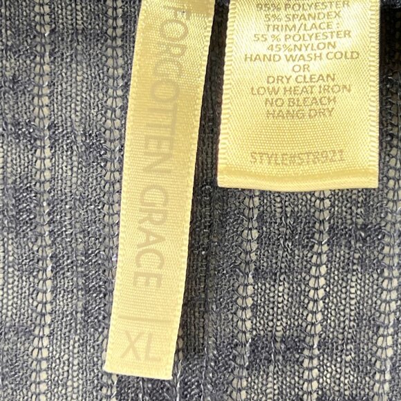 Forgotten Grace Cardigan Sheer Lace Hem Navy Blue Sweater Pearl Buttons Ribbed - Picture 11 of 15